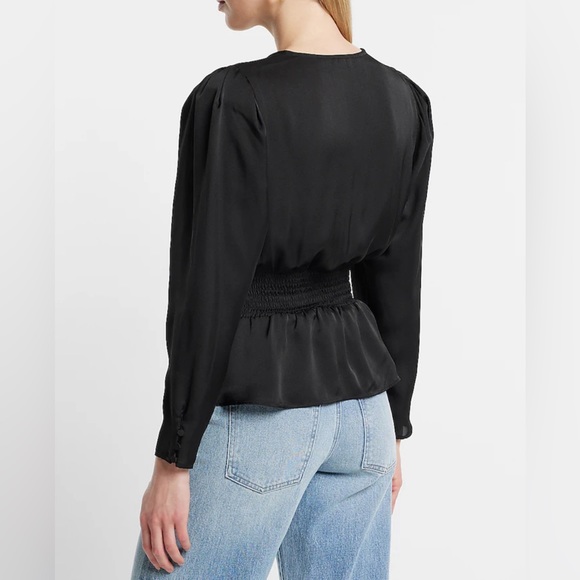 NWT EXPRESS Satin V-Neck Twist Front Peplum Top - Picture 3 of 5